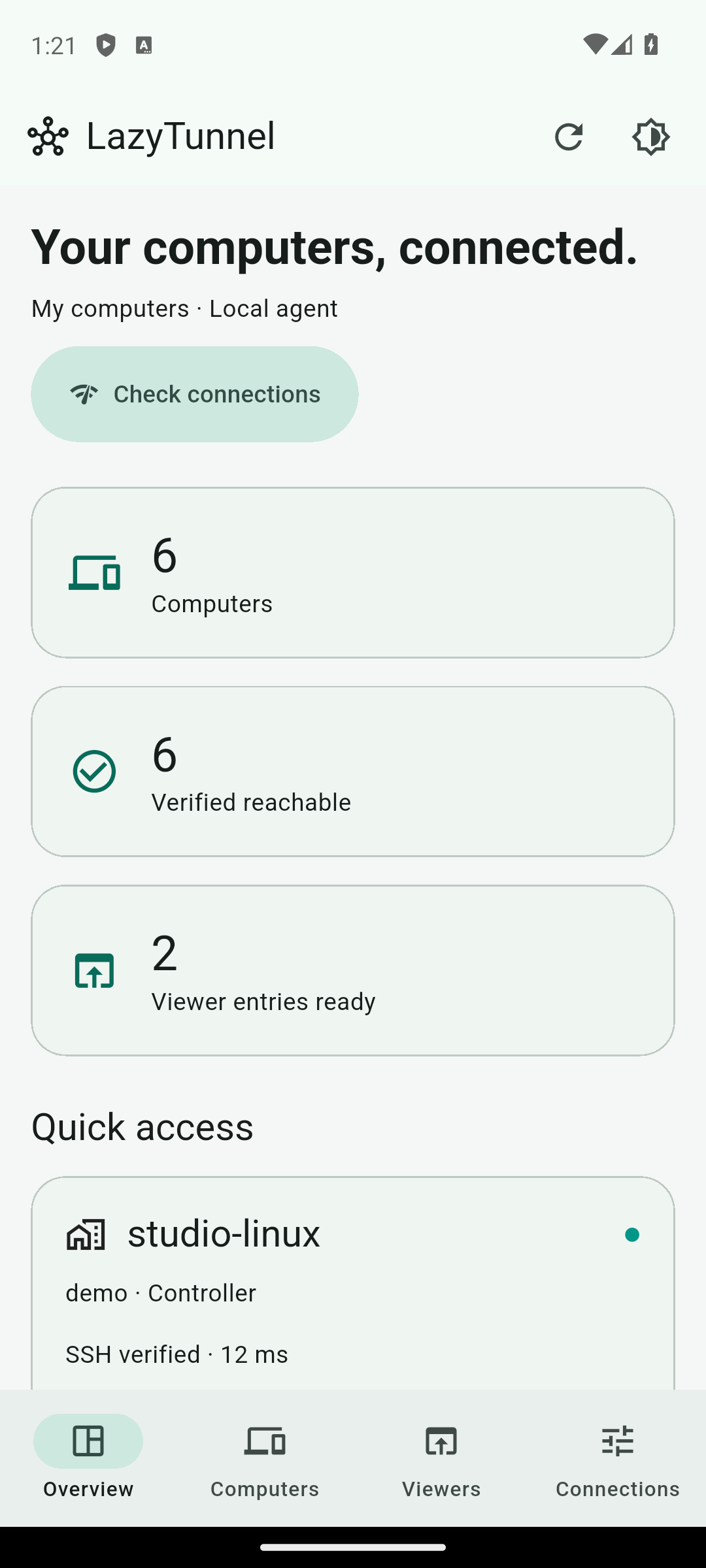 Android native application with responsive computer cards